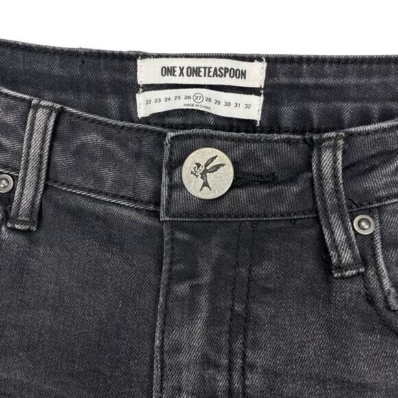 ONE X ONETEASPOON Harlets High Rise Fitted Cuffed Hem Denim Shorts Sz 27 - Picture 3 of 5